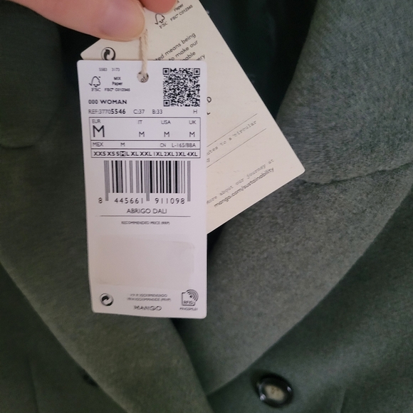 NWT Mango MNG Wool Blend Double Breasted Winter Coat Size M Green Womens Jacket - Picture 6 of 8